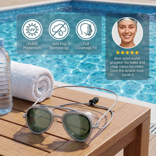 Pro Aviator Swim Goggles – UV400 Protection. Anti-Fog & Full Coverage Fit