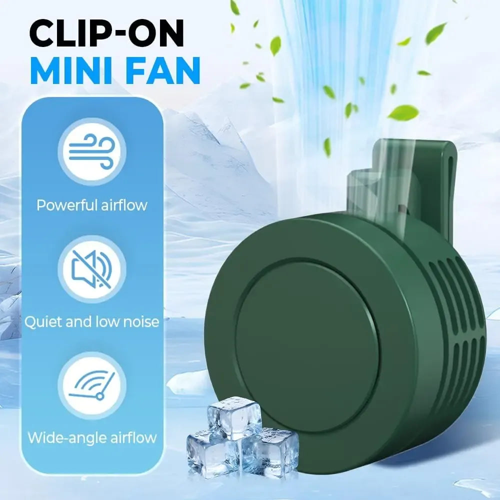Mini Clip on Fan for Shirt & Waist, Portable Small Whirlwind Bladeless Fan, Small but Powerful, 3-Speed Silent Personal Mini Rechargeable Cooling Fans