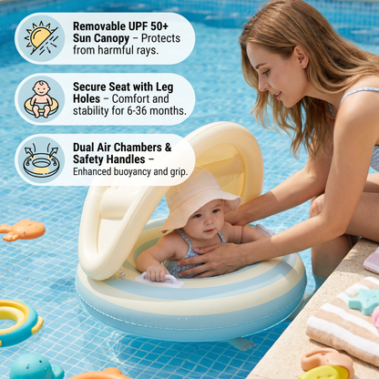 Inflatable Retro Lollipop Baby Swim Ring with Removable Sun Canopy – Secure Seat for 6–36 Months