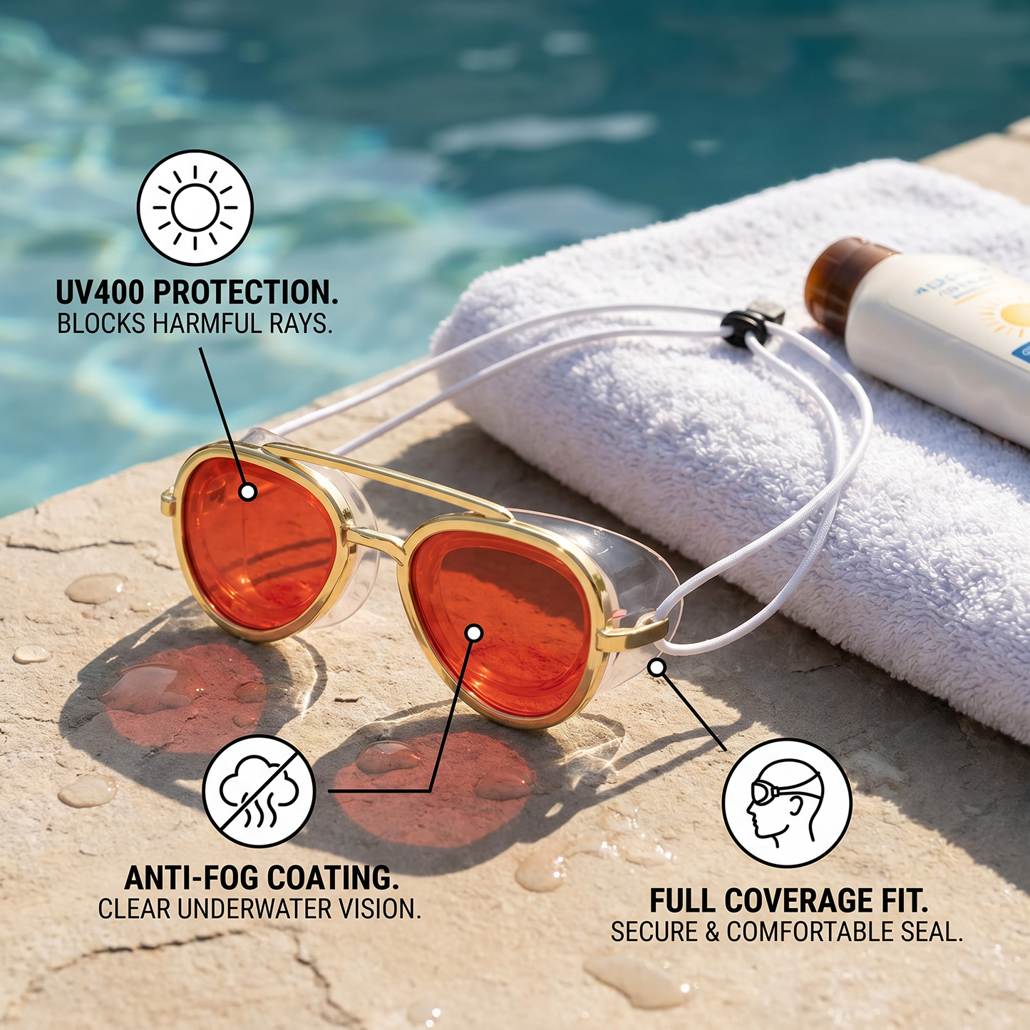 Pro Aviator Swim Goggles – UV400 Protection. Anti-Fog & Full Coverage Fit