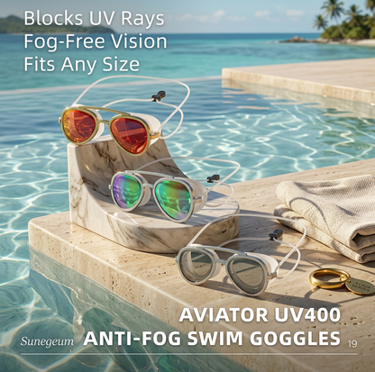 Pro Aviator Swim Goggles – UV400 Protection. Anti-Fog & Full Coverage Fit