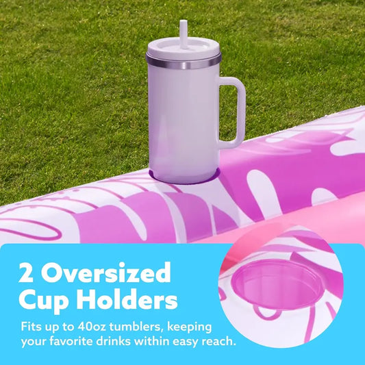 Inflatable Tanning Pool Float Lounge – Extra Large 4-in-1 Sunbathing Raft with Pillow. Cup Holder & Cooling Water Base