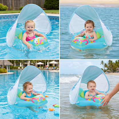 Baby Swim Float with Sun Canopy – Inflatable Infant Swimming Ring for Safe Water Fun