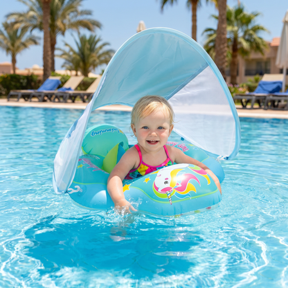 Baby Swim Float with Sun Canopy & Safety Seat – Inflatable Pool Float for Babies