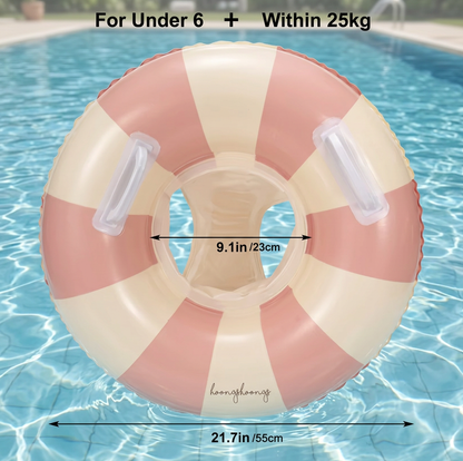 Inflatable Retro Striped Baby Swim Ring with Removable Sun Canopy – Secure Seat for 6–36 Months